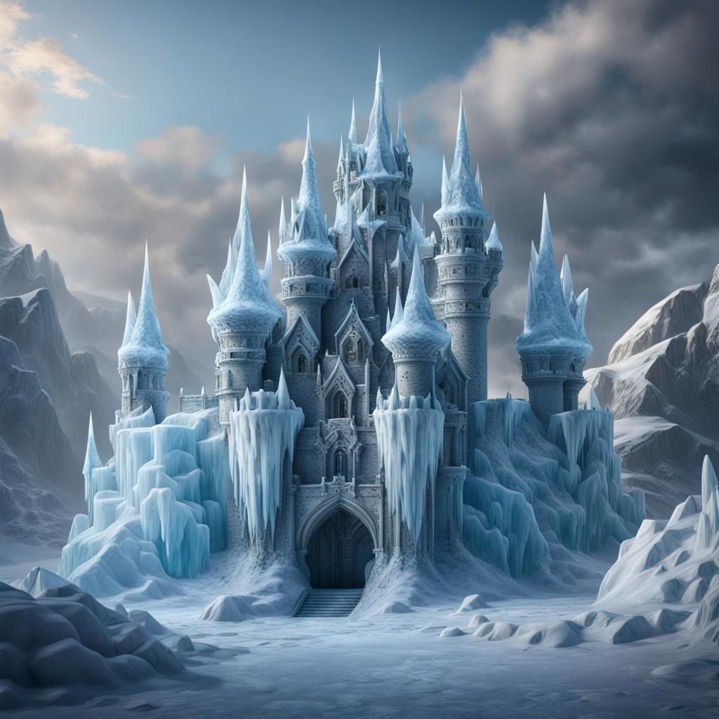 Fantastical Ice Sculpture Castle in Detailed Digital Art