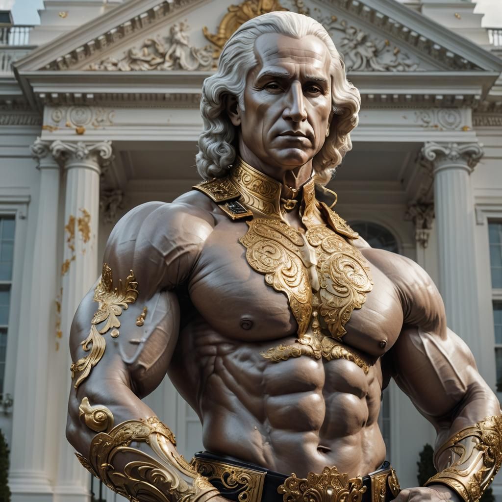Surreal Baroque Portrait: George Washington Flexing at White...