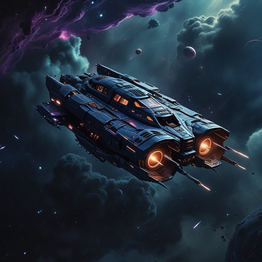 Alien Starship in Ominous Nebula: Sci-Fi Digital Art