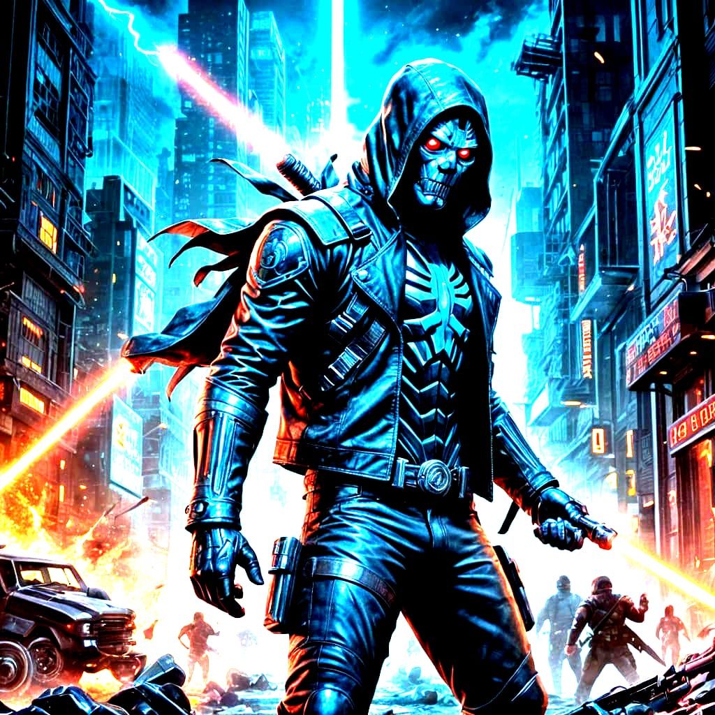 Cyberpunk Cyborg Heist in a Neon City