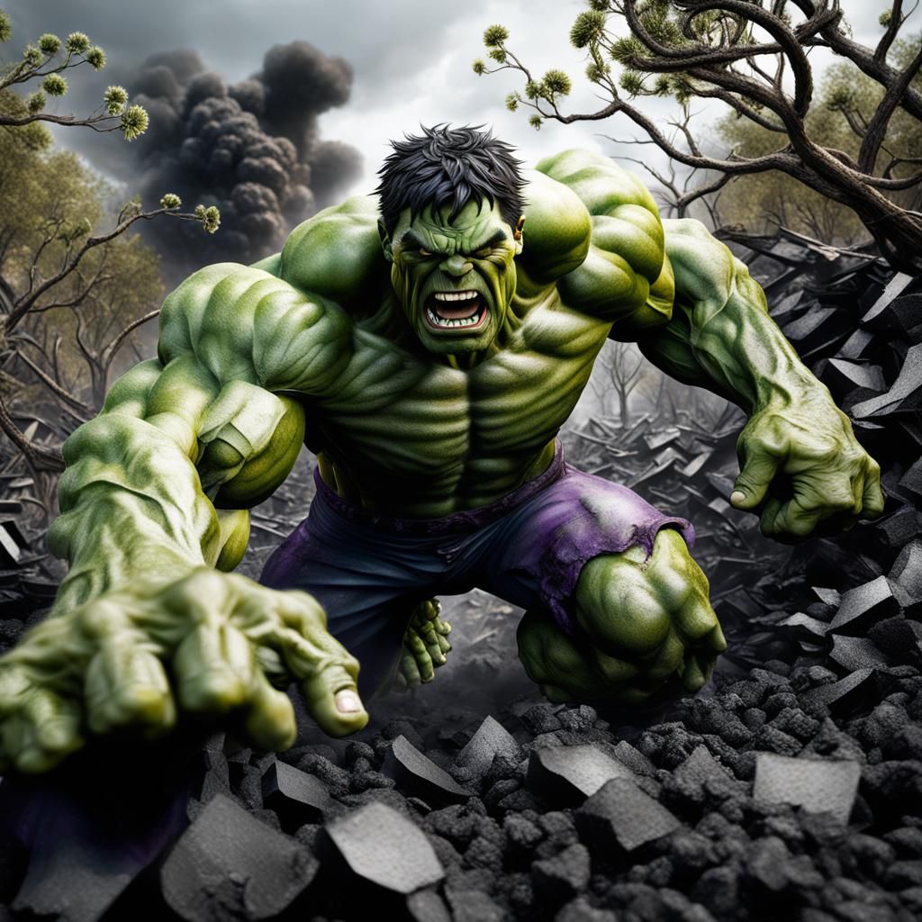 Enraged Hulk Leaps Forward: Ultra-Realistic Photography