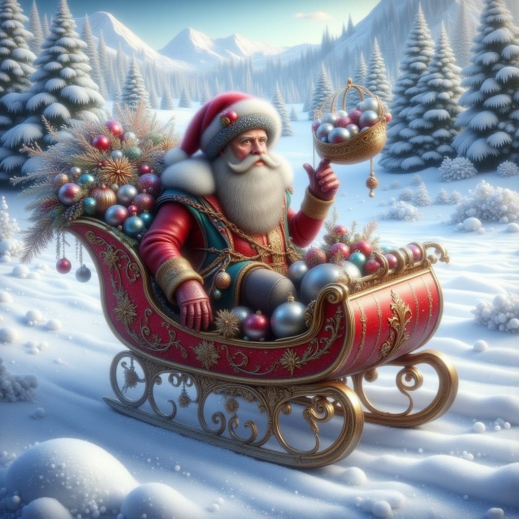 Santa Claus Speeding Down Snowy Mountain Sled Ride