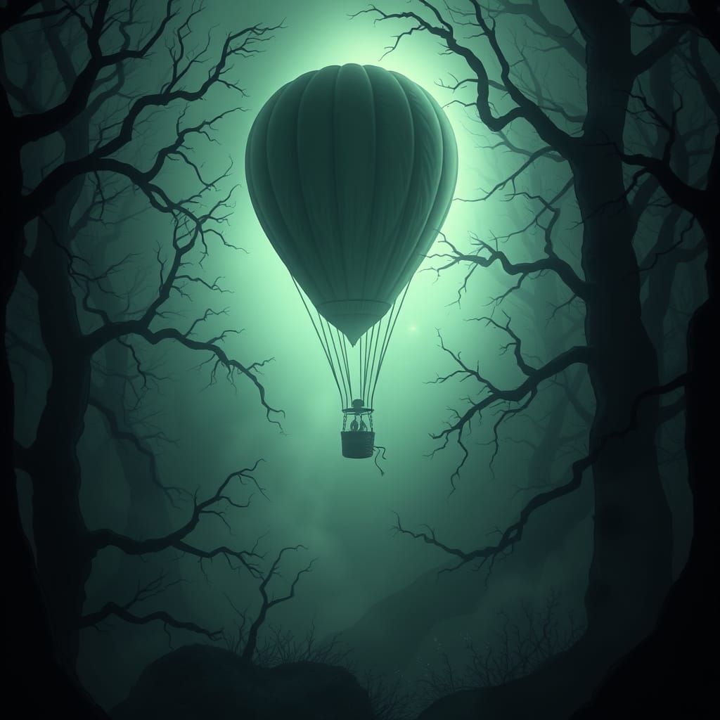 Ghostly Balloon in Haunted Forest: Gothic Fantasy Art
