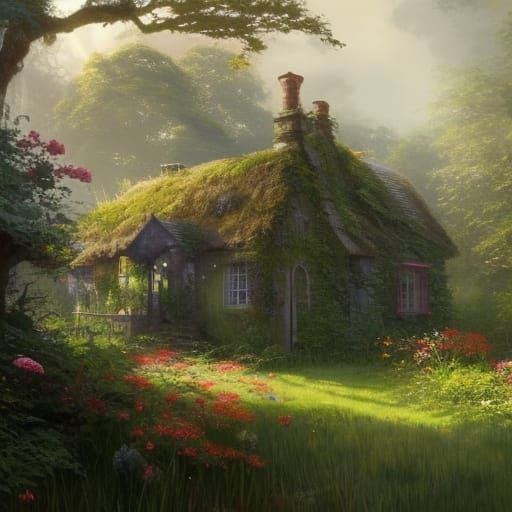Lush Cottagecore Cottage in Overgrown Bog Garden