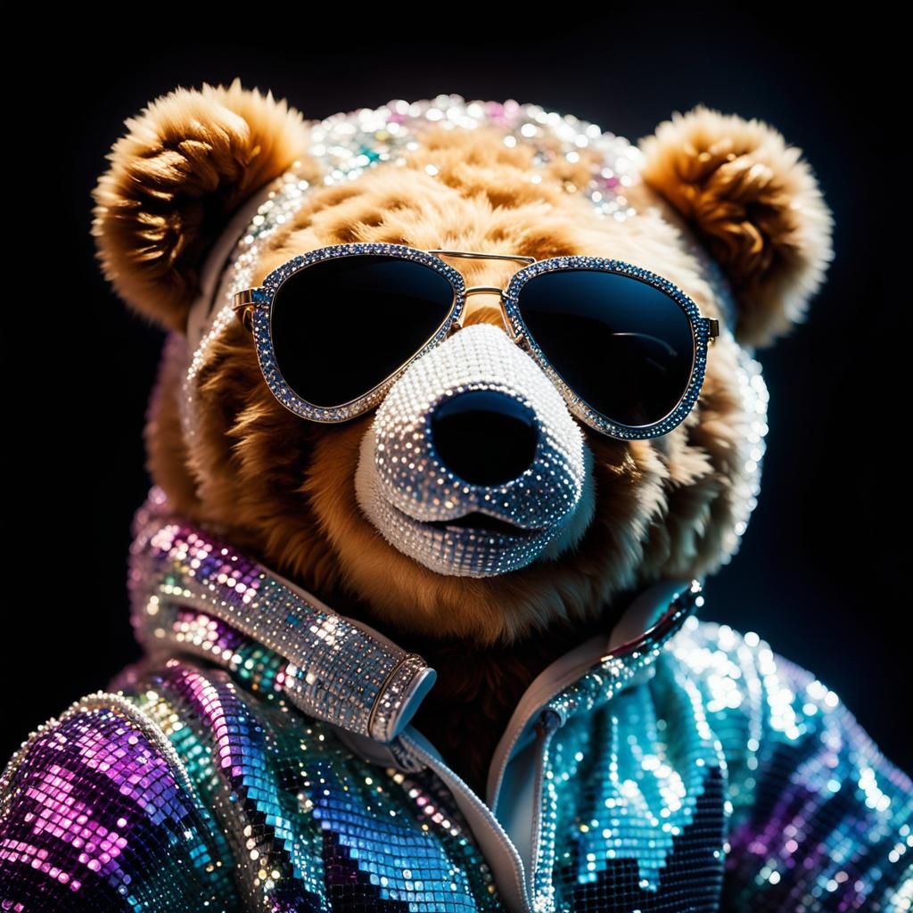 Glamorous Teddy Bear Portrait in Rhinestone Jumpsuit
