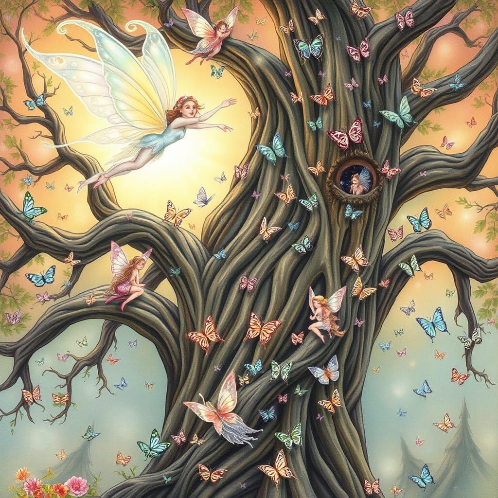 Enchanted Tree Sanctuary in Whimsical Fantasy Style