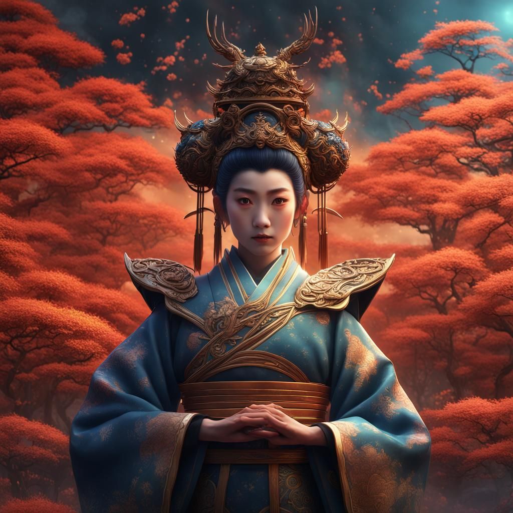 Amaterasu: Japanese Sun Goddess in Detailed Digital Art
