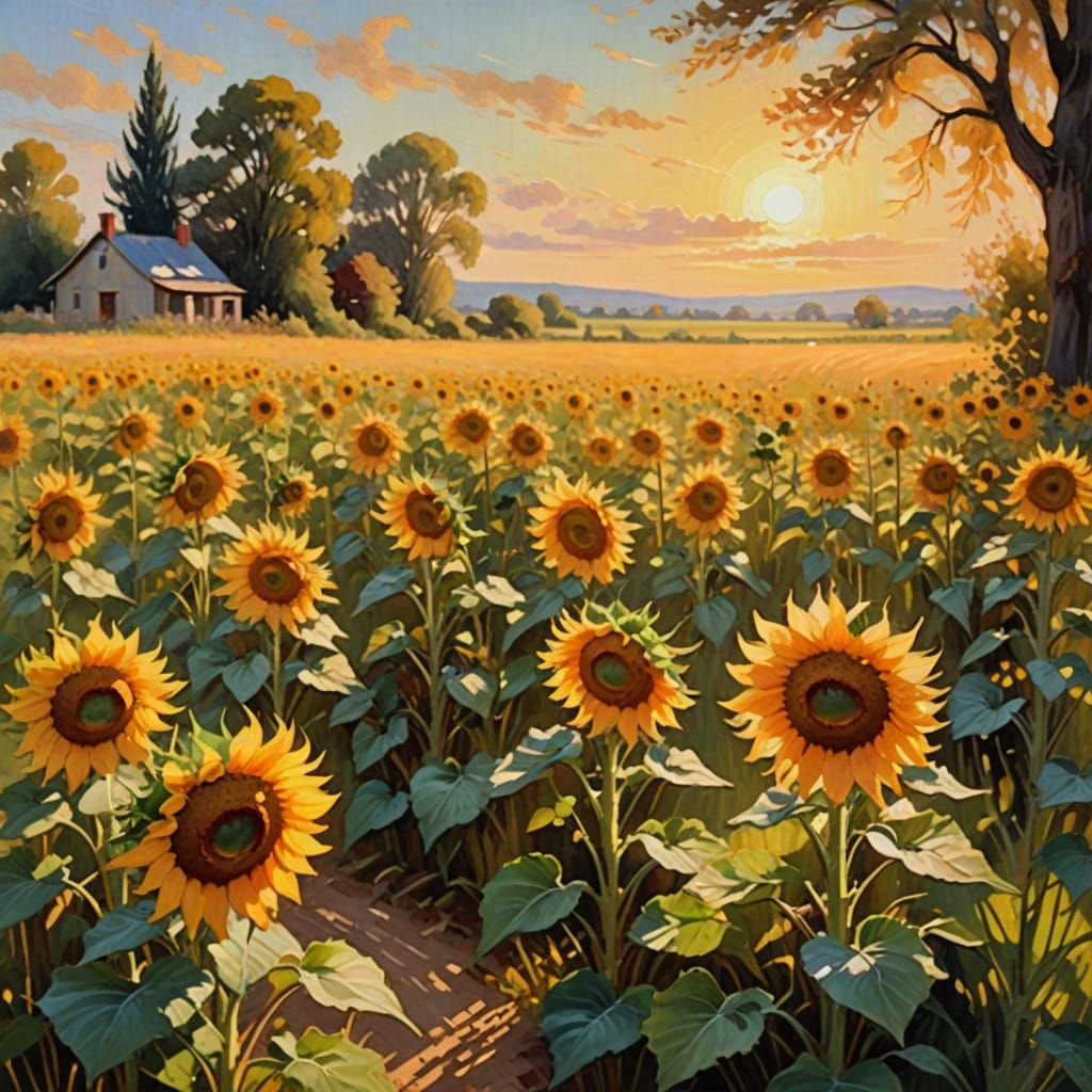 Sunflowers in Impressionist Landscape Painting