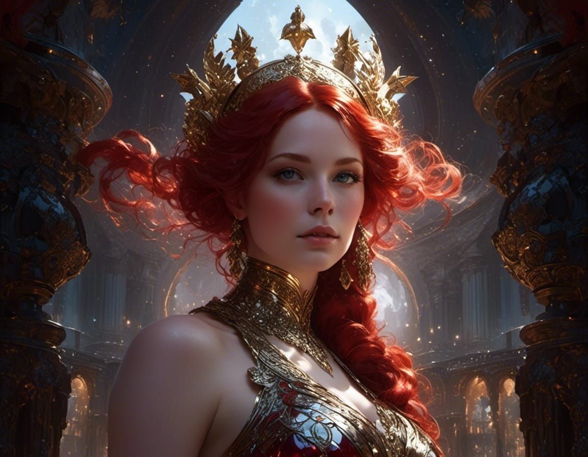 Red-Haired Goddess Portrait in Rococo Style
