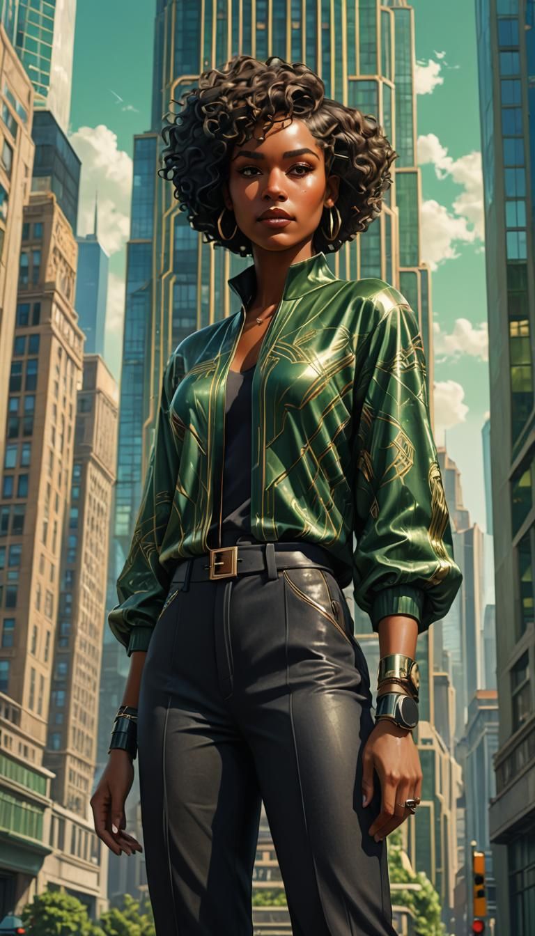 Art Deco Woman in Front of Skyscraper