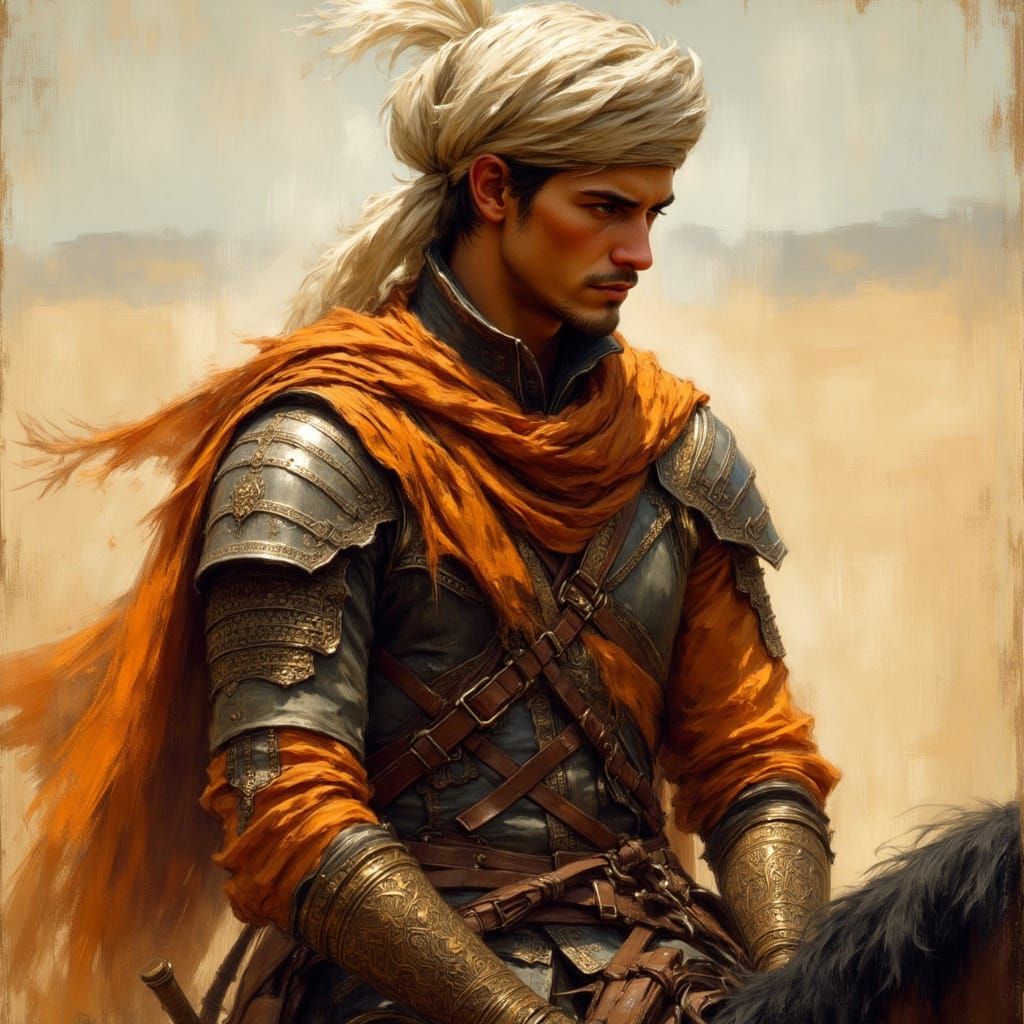 Arabian Desert Warrior as Impasto Oil Painting