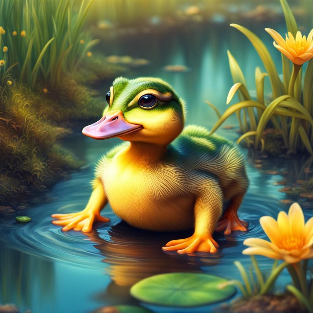Adorable Duck Frog in Fantasy Art Style