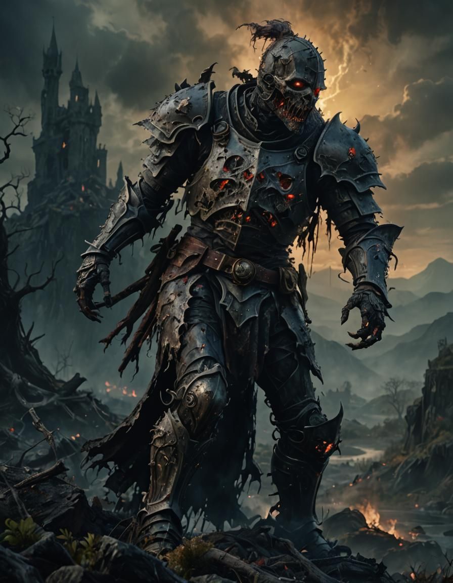 Hyperdetailed Zombie Knight Dissolving into Smoke