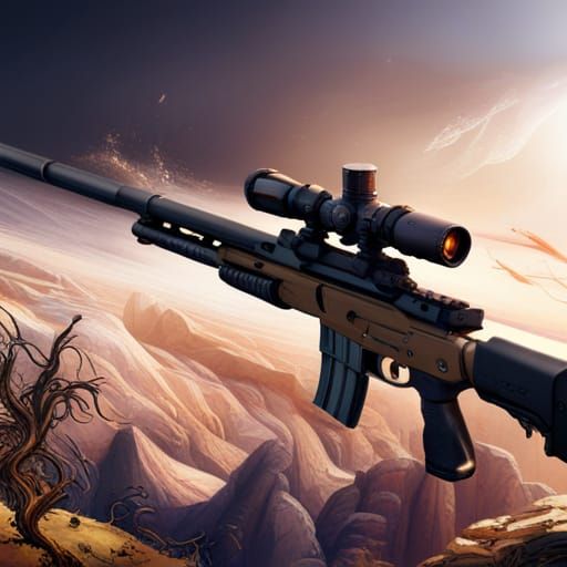 Sniper Rifle Firing Bullet in Detailed Digital Art