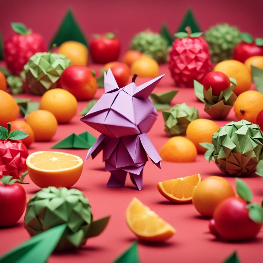 Sad Fruit Stands Alone in Battlefield, Origami Style