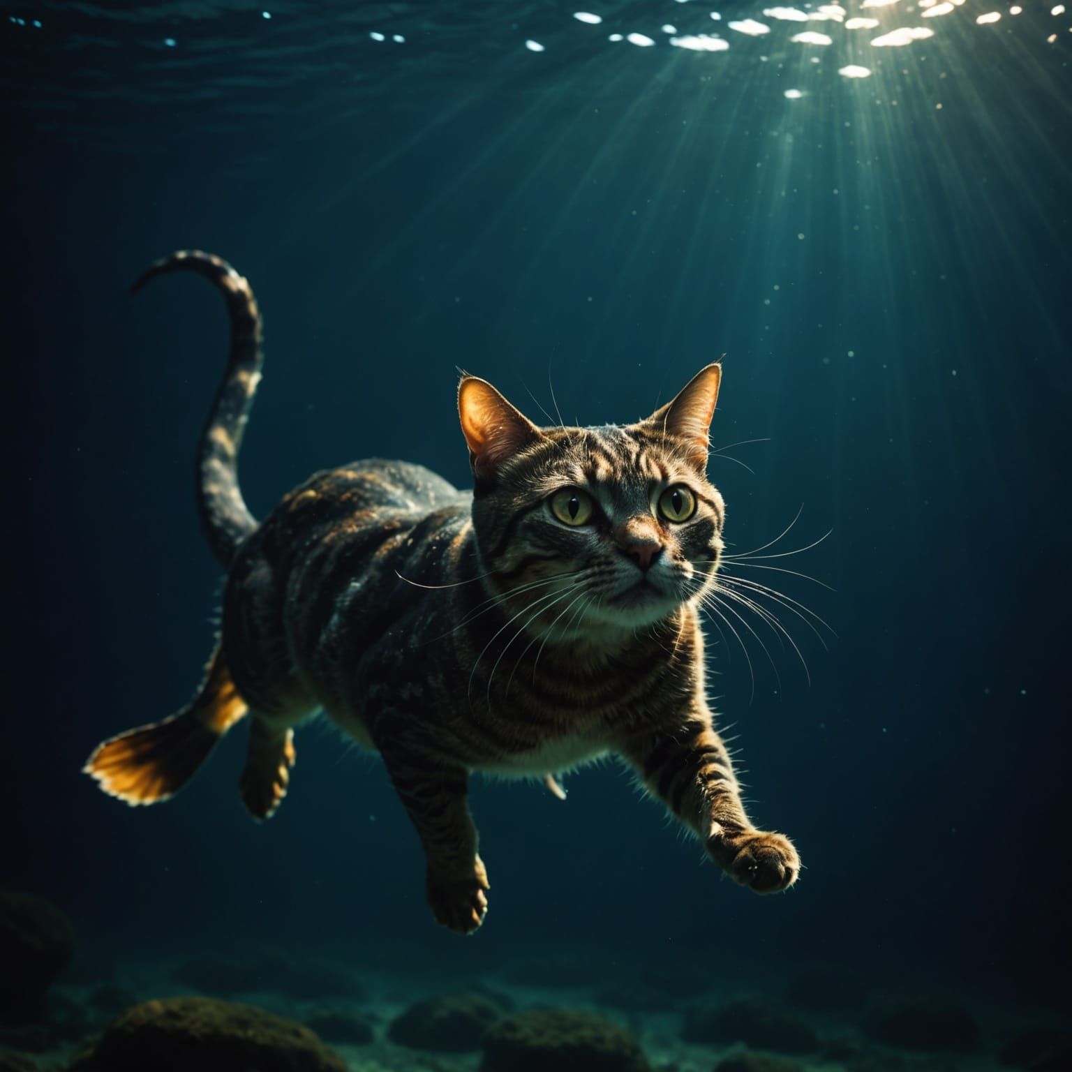 Catfish and Shadow Cat in Ocean Depths