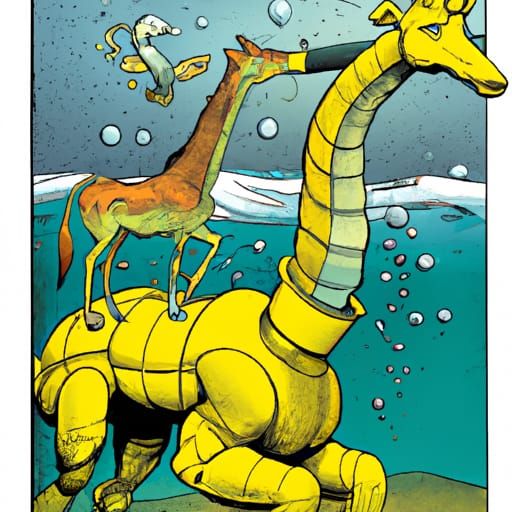 Seahorse Giraffe Hybrid in Comic Book Art