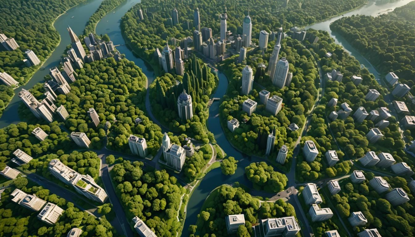 Utopian City Bird's-Eye View in Ultra-Realistic CGI
