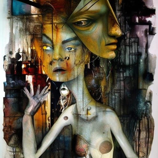 Surreal Claymation Woman Portrait with Ink Drips