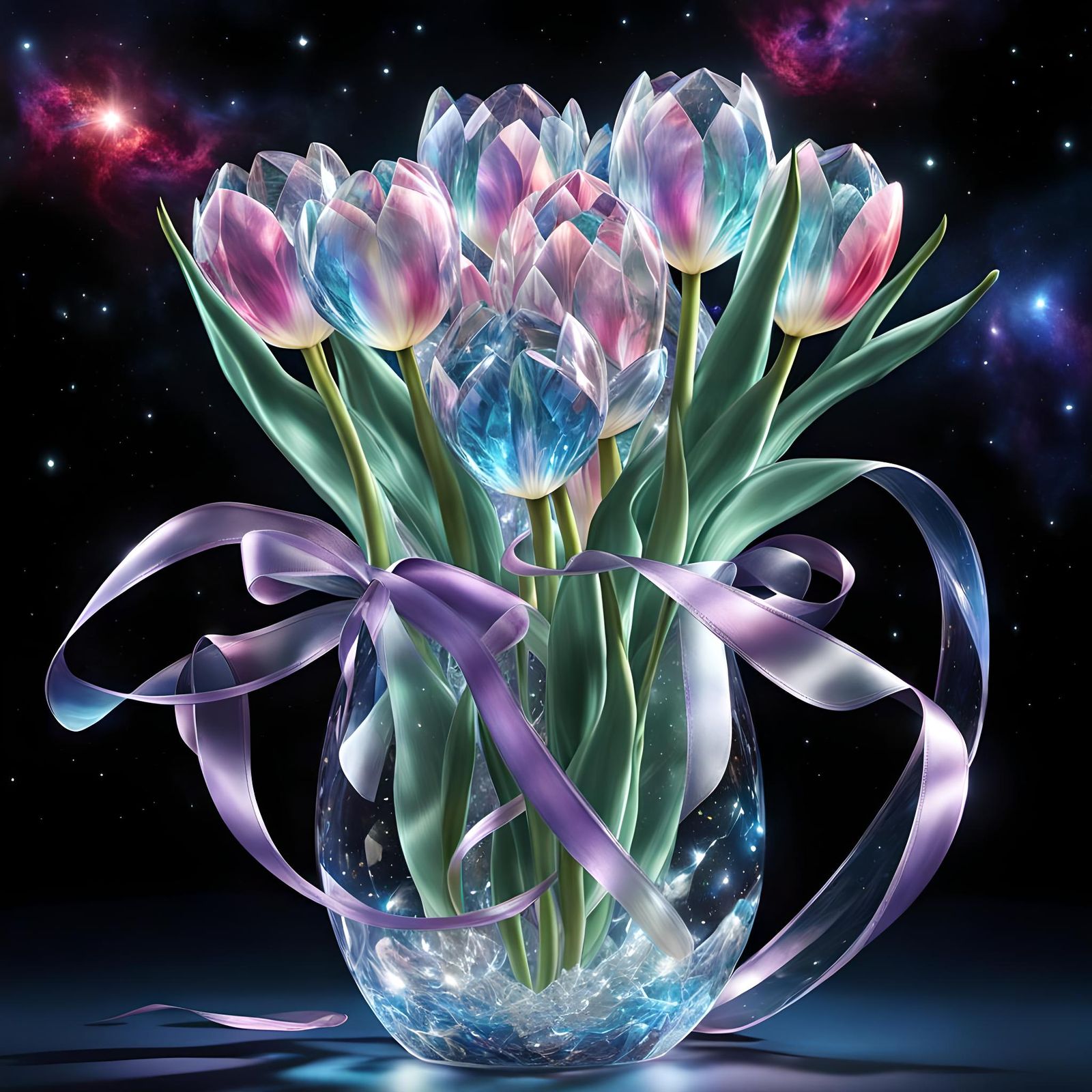 Crystal Tulips Floating in Outer Space