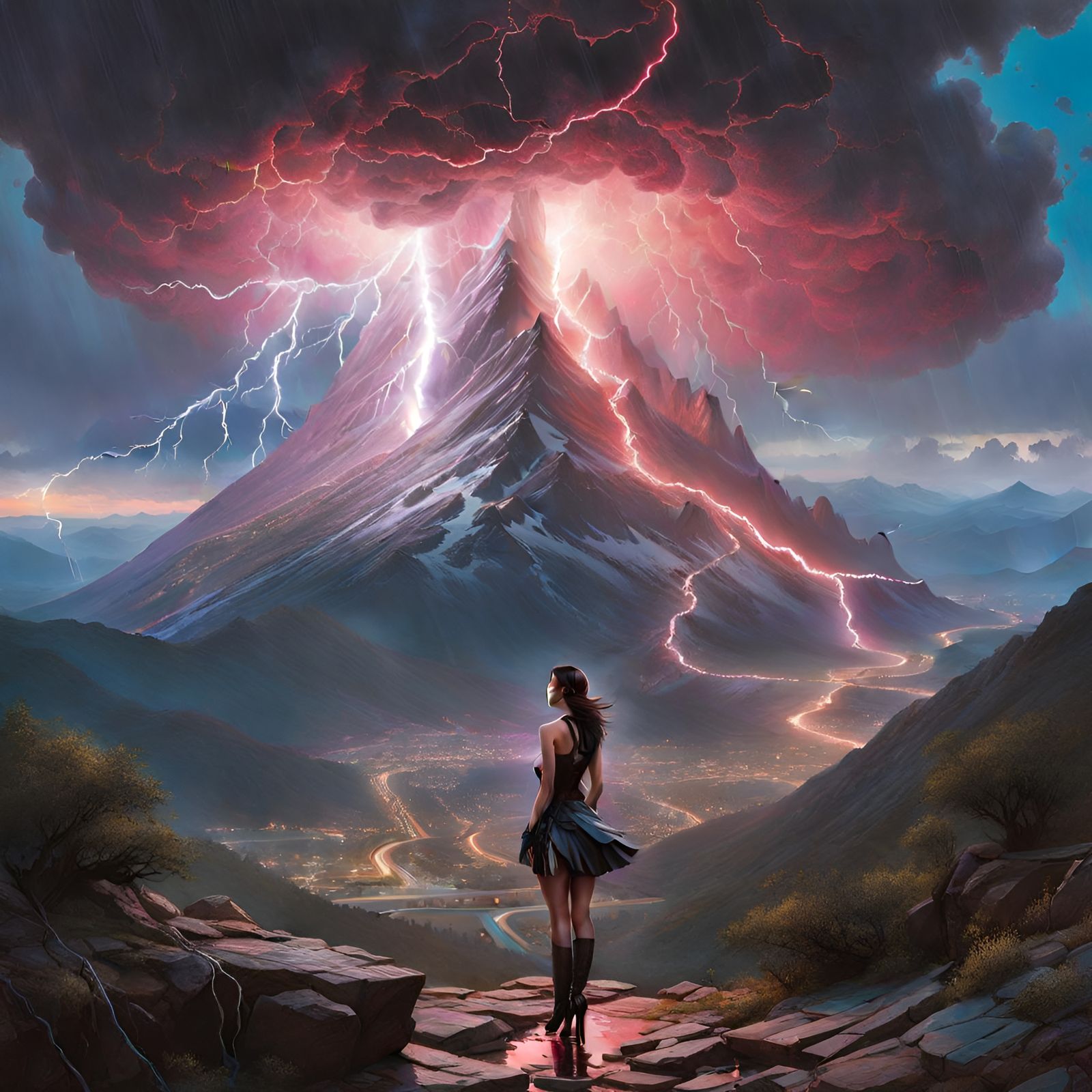 Electrical Storm Goddess in a Cyberpunk Landscape