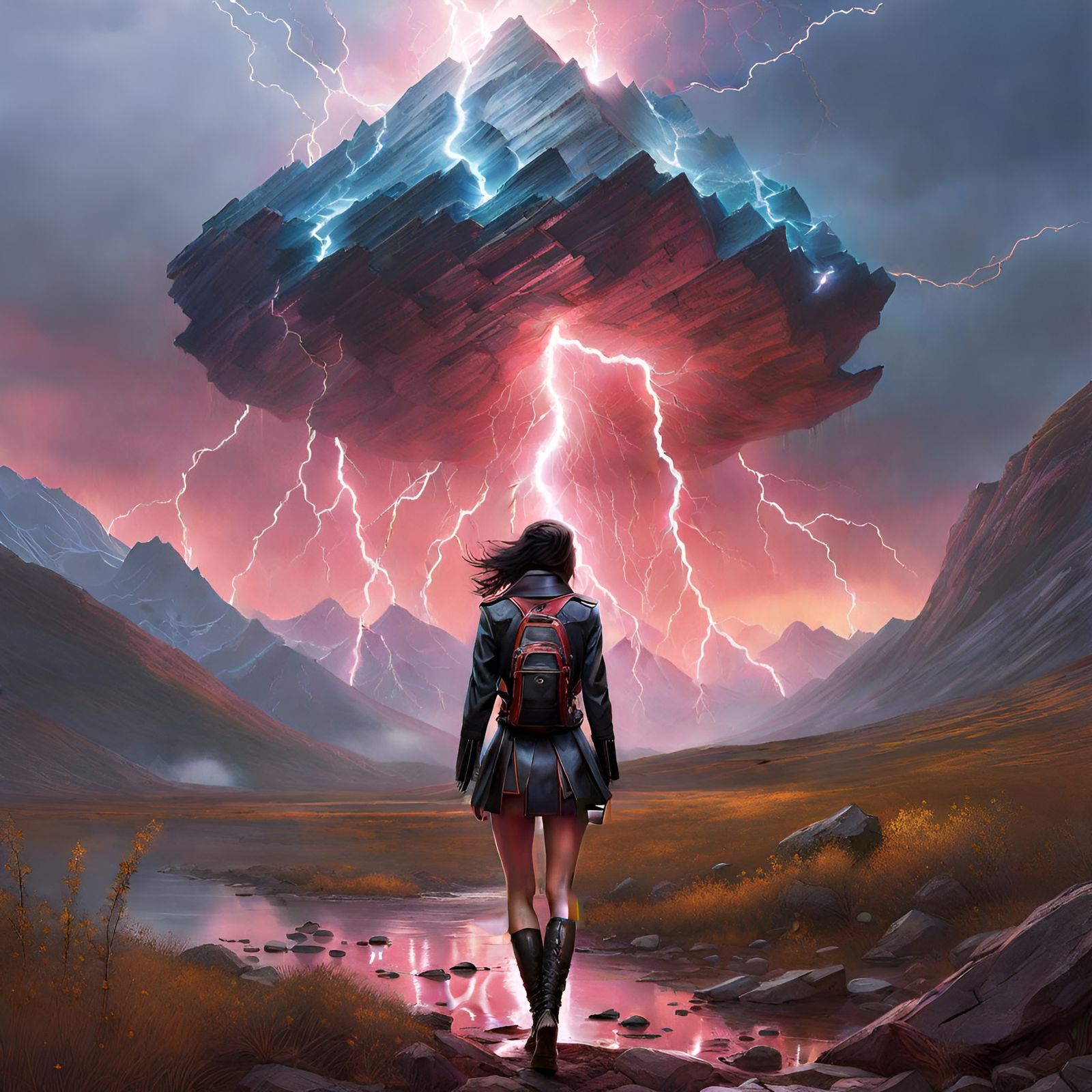 Electrical Woman Emerging from Lightning Strike