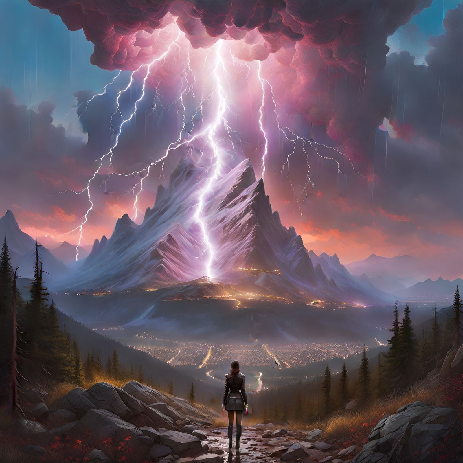 Electrical Figure Amidst Lightning Strike, Digital Art