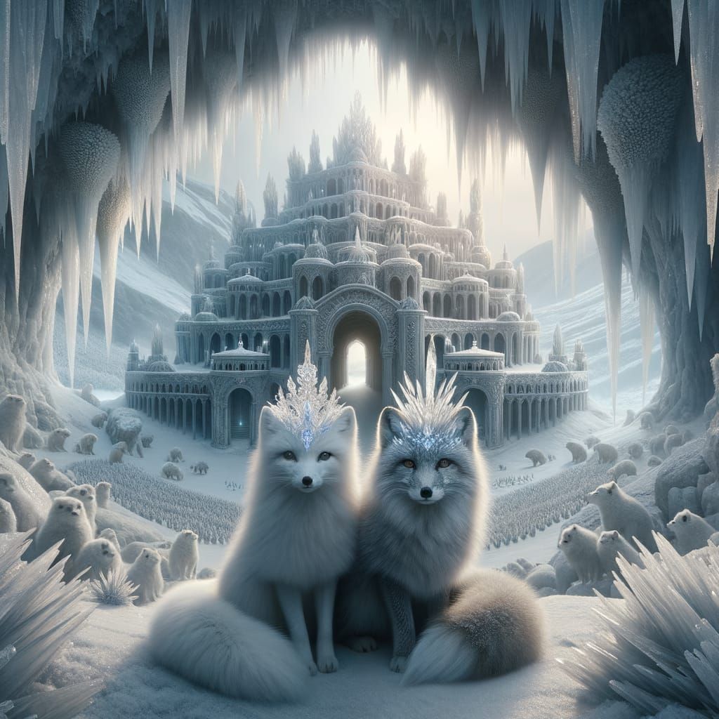 Regal Arctic Foxes Rule in Icy Winter Palace