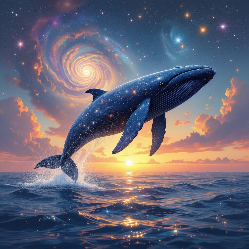 Cosmic Whale Breaching Amidst Galactic Sunset