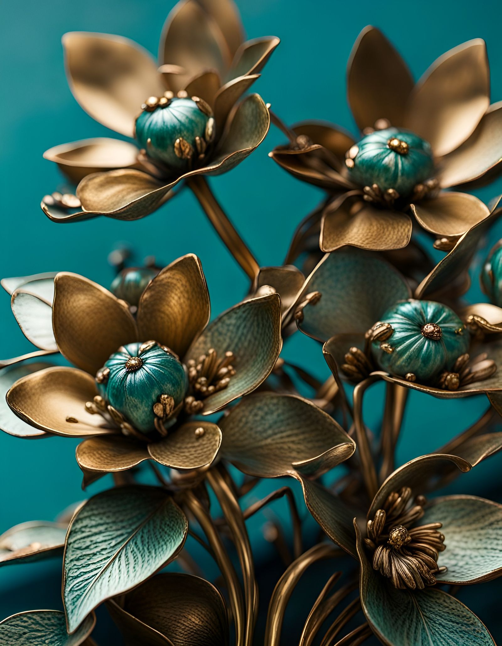 Detailed Macro of Glossy Metal Flowers