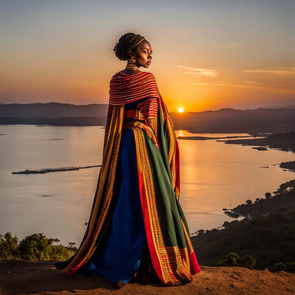 Ethiopian Woman in Traditional Dress at Sunset