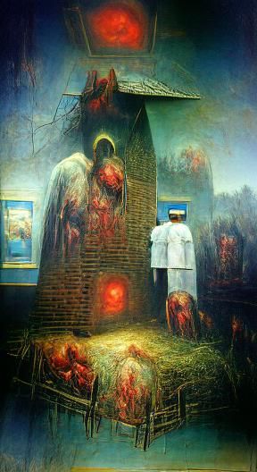 Dystopian Hospital for Souls in Beksiński Style
