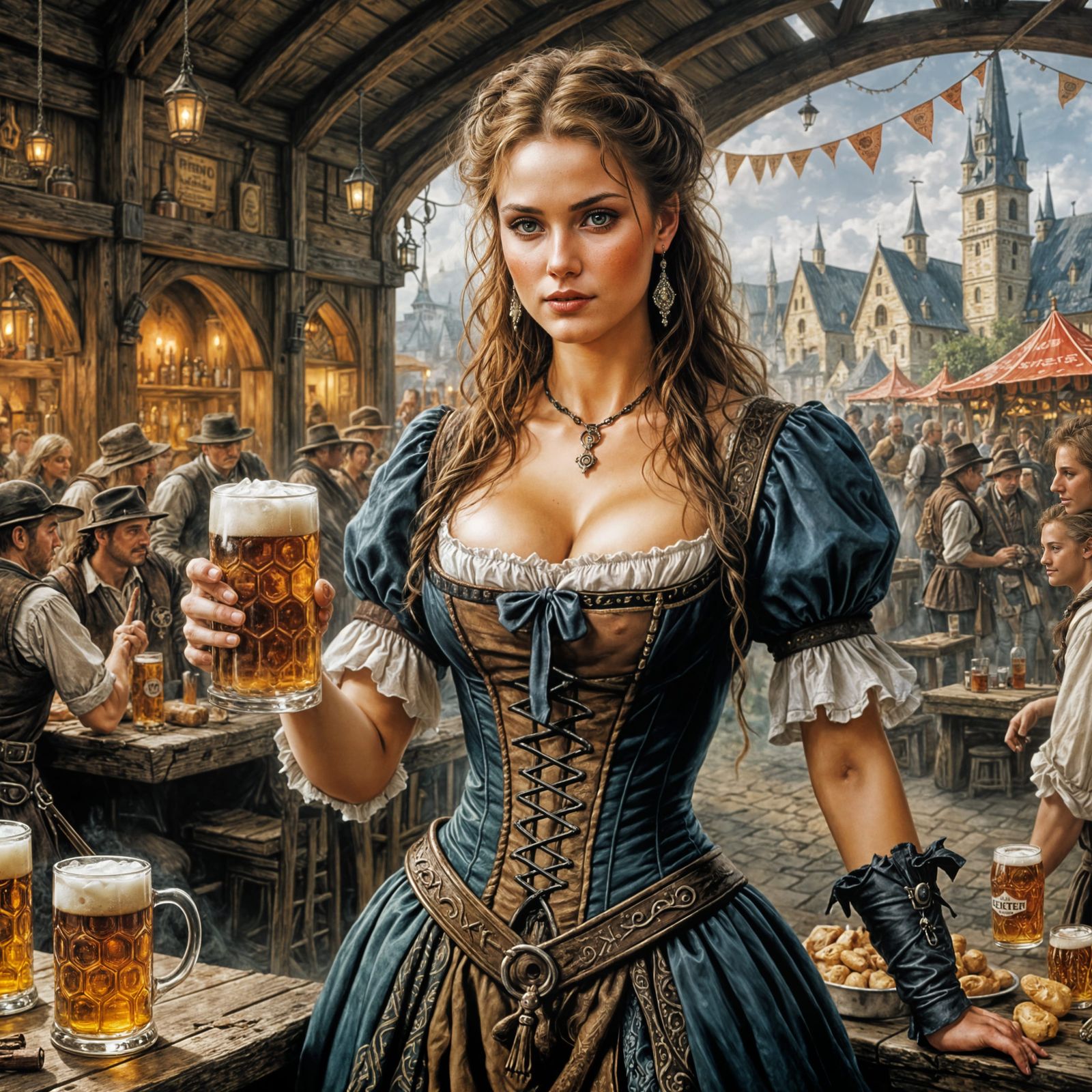 Oktoberfest Wench in Dark Fantasy Style