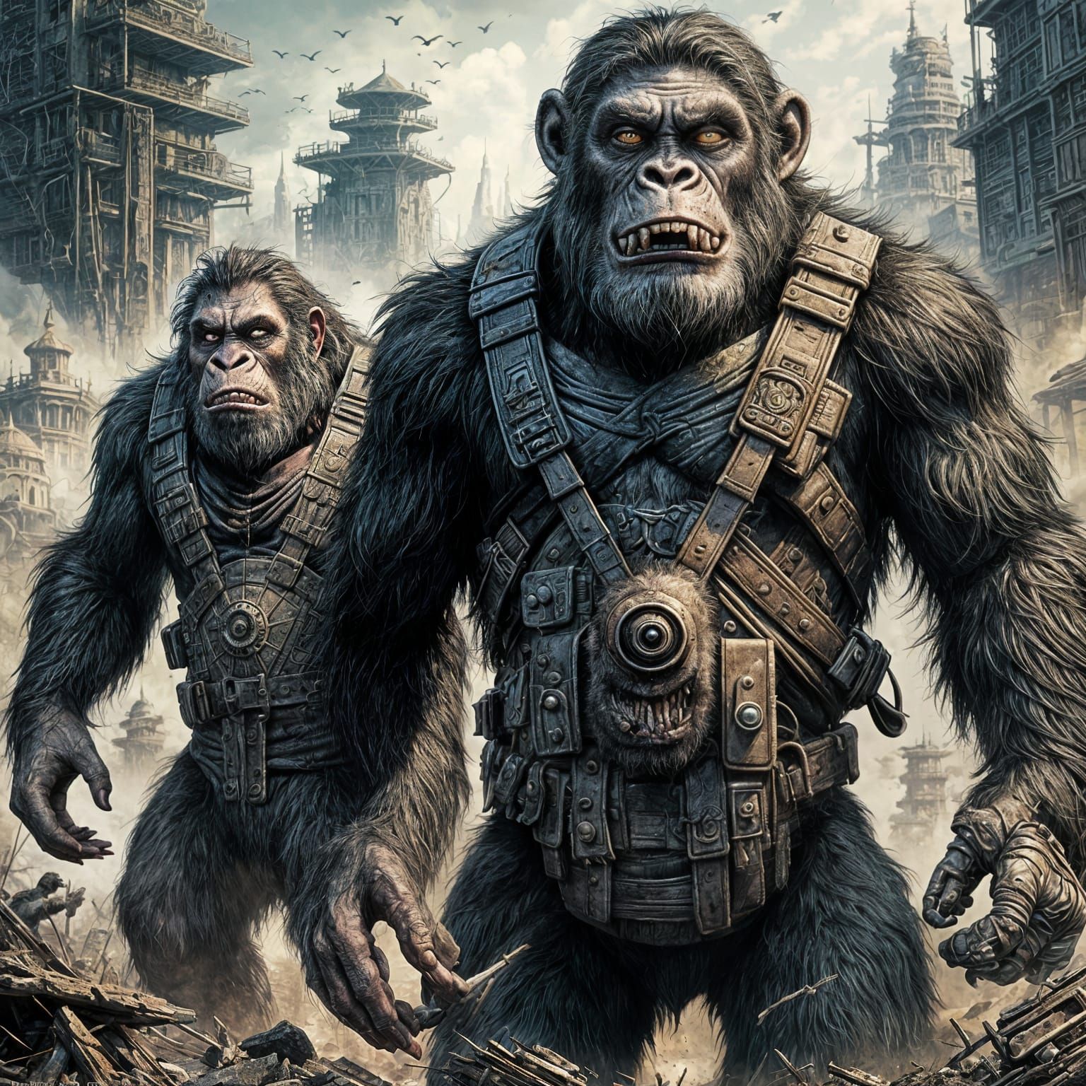 Post-Apocalyptic Warlord Apes in Disney Style