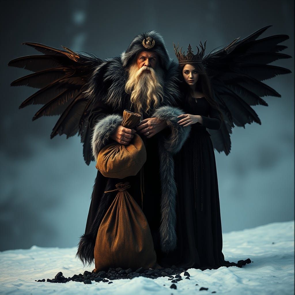 Gothic Kris Kringle in a Regal Black and Gray Coat with the...