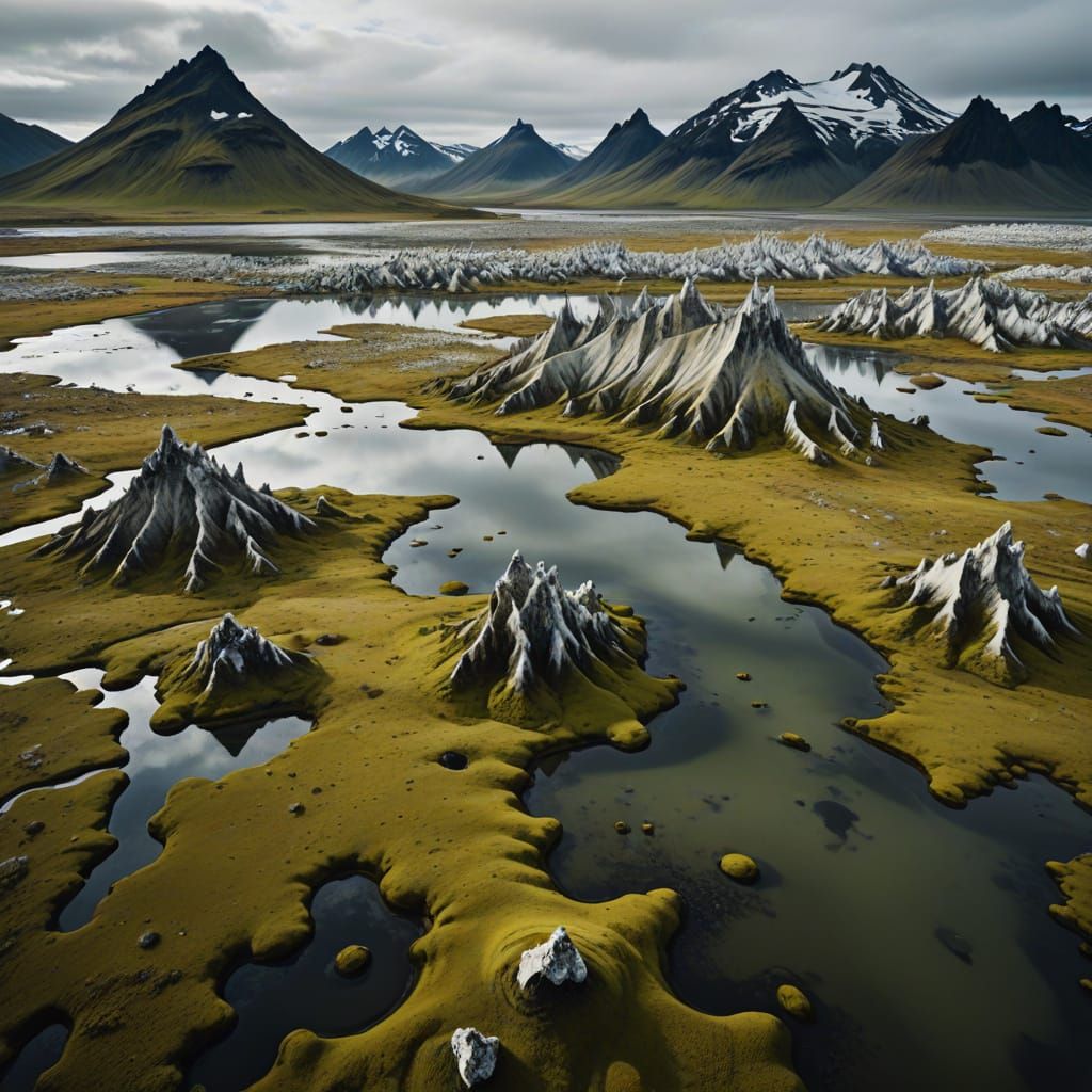 Surreal Marble Mountains Invade Icelandic Swamp