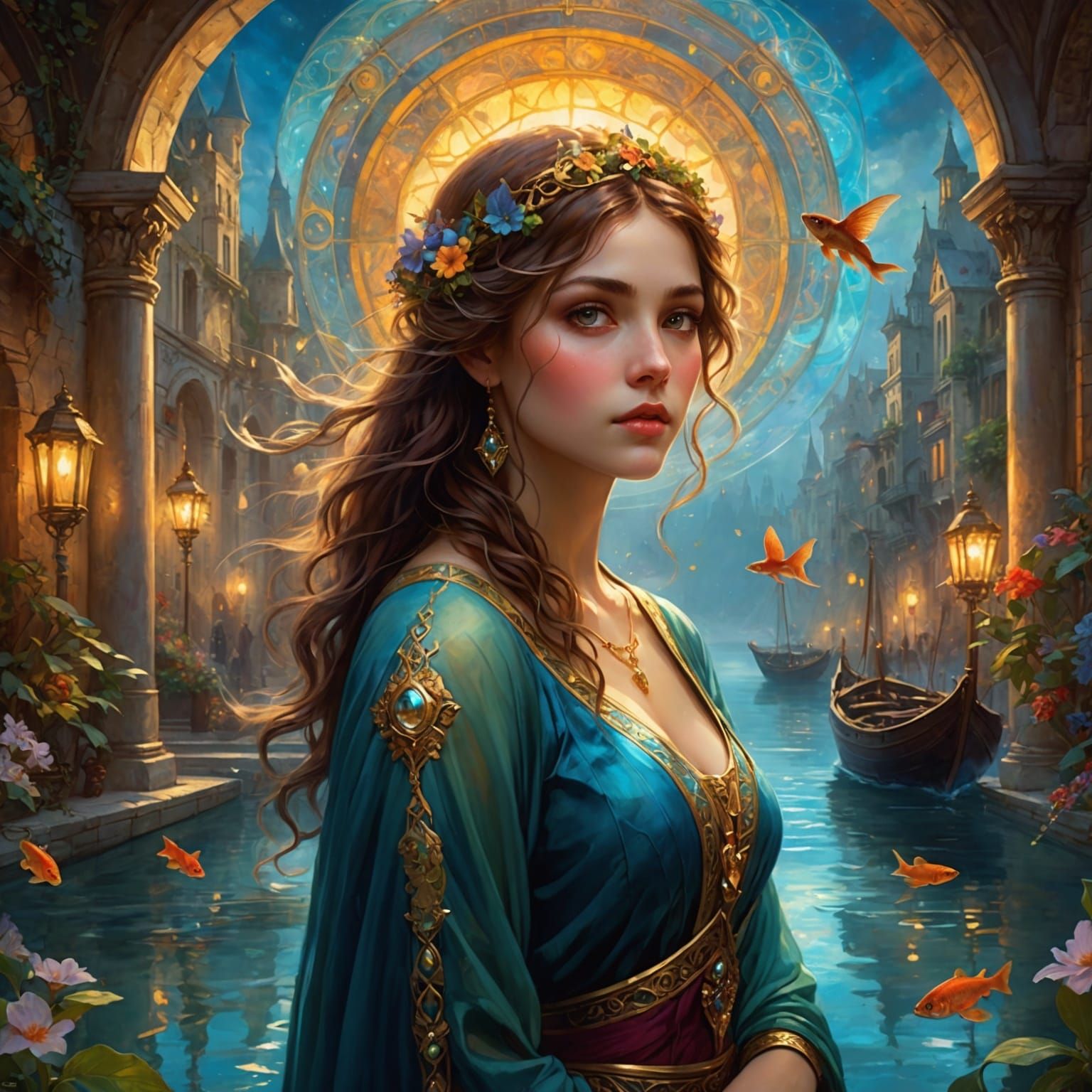 Dreamy Figure Moves Between Worlds: Renaissance Oil Painting