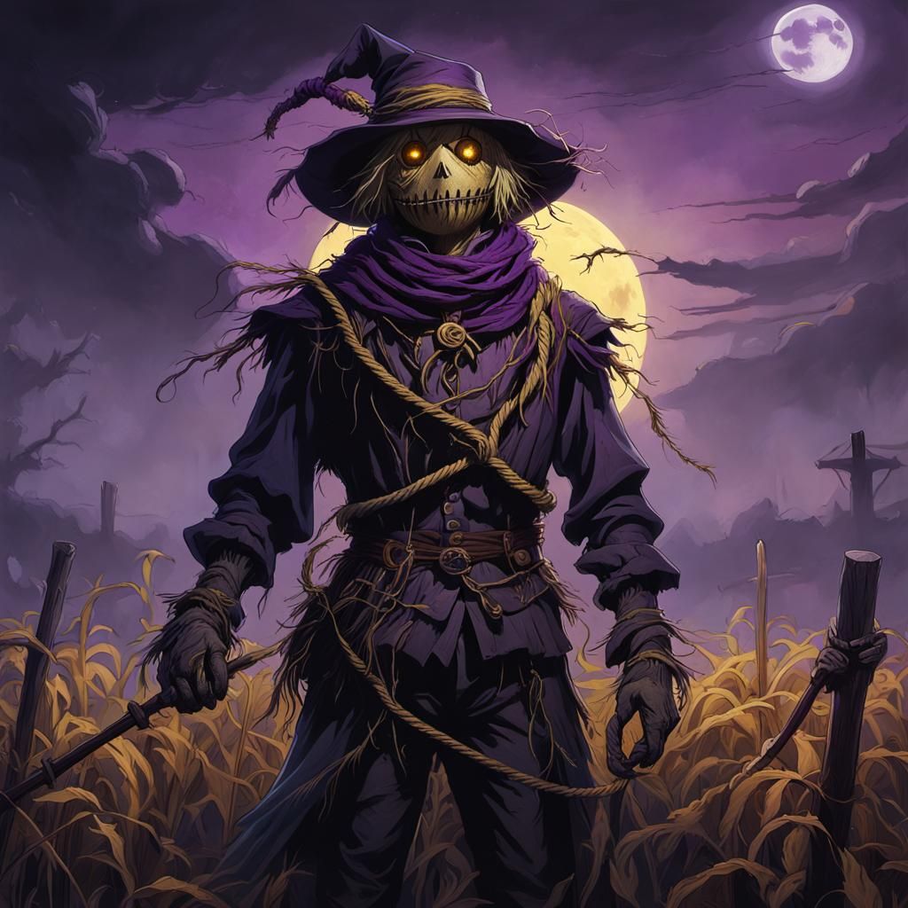 Eerie Scarecrow in Abandoned Field: Dark Fantasy Art