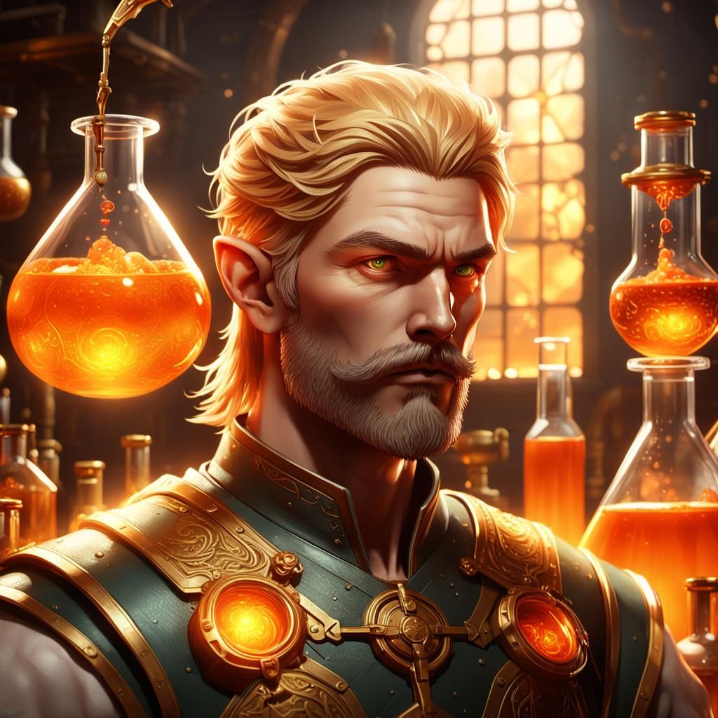 Elven Scientist in Exotic Steampunk Lab