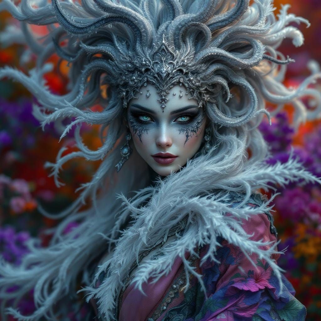 Surreal Woman in Ornate Mask, Dreamlike Matte Painting