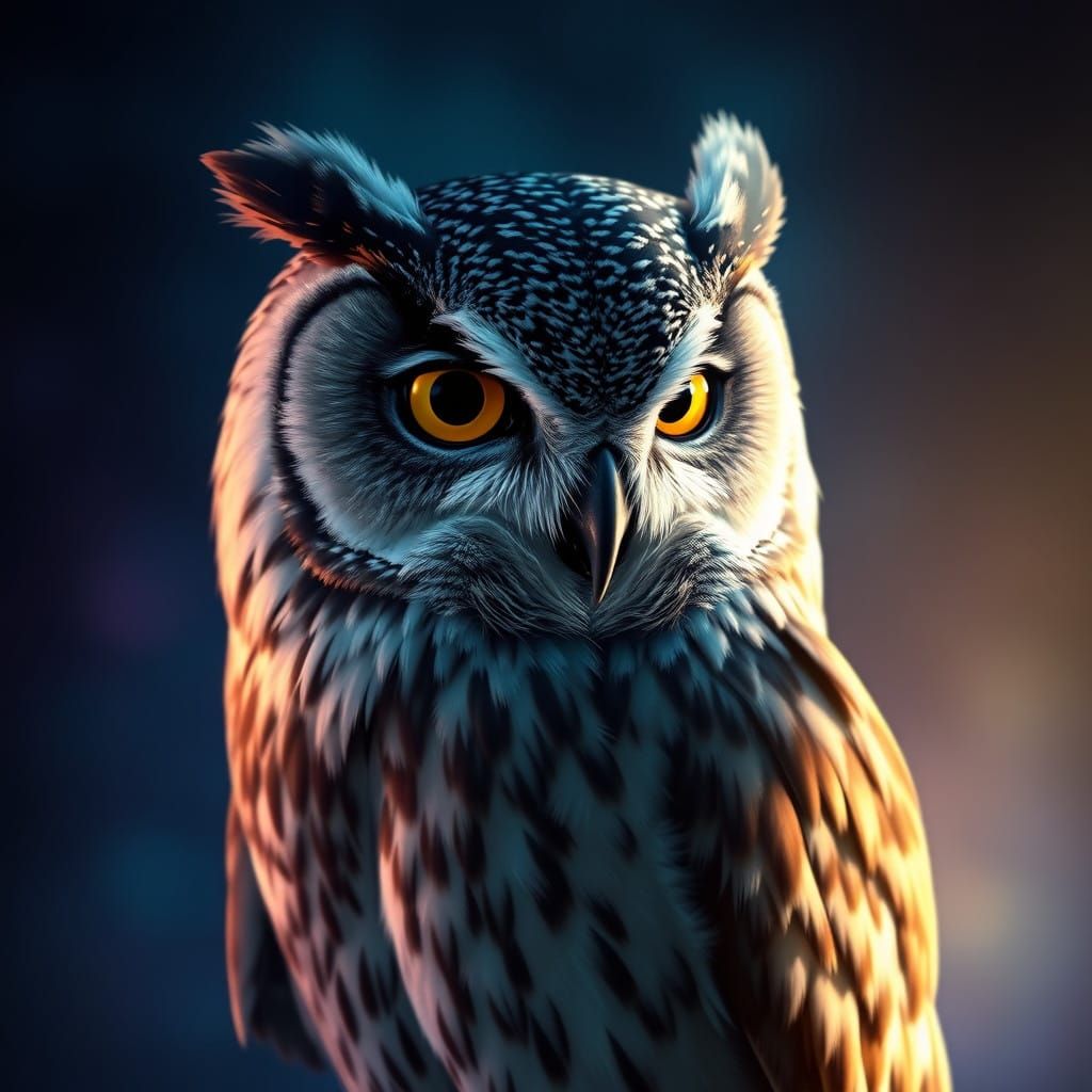Moonlit Owl in Hyperrealistic Forest Scene