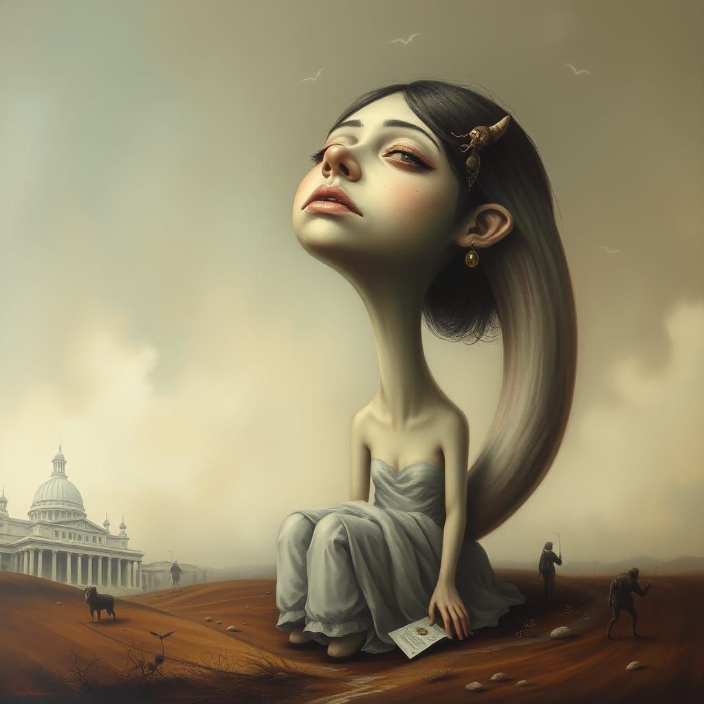 Surreal Whimsical Painting of a Female Sigh