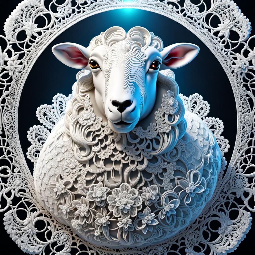 Delicate Lace Sheep in Rococo Style