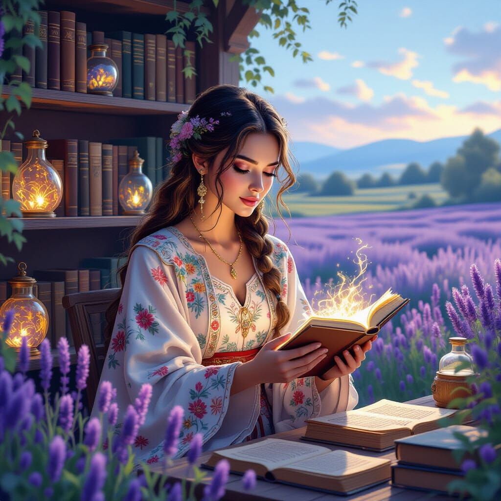 Mystical Herbalist in Anime Style with Glowing Plants