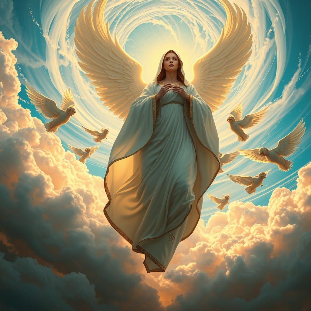 Ethereal Ascension in Vibrant Blue Skies