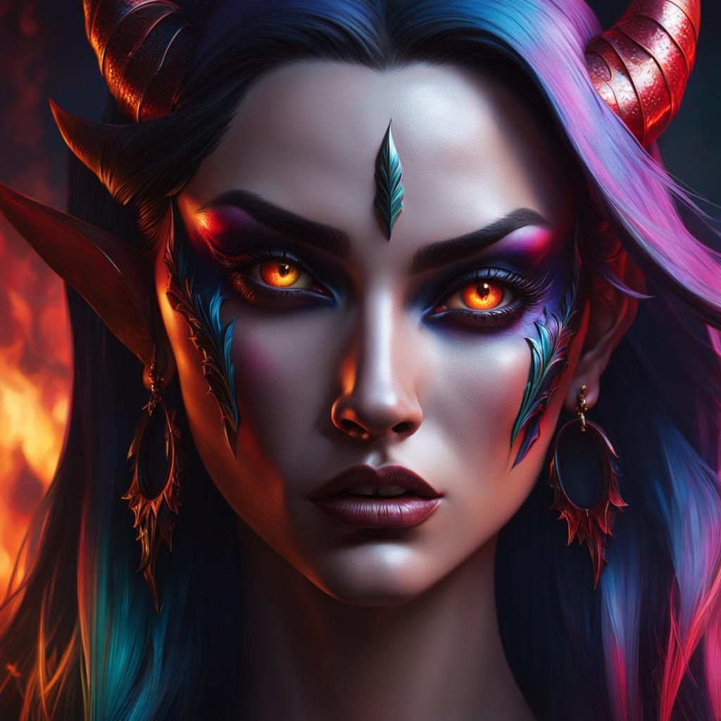 Intricately Detailed Demon Girl Portrait