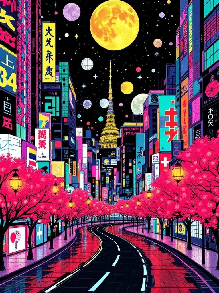 Psychedelic Tokyo Streets at Night