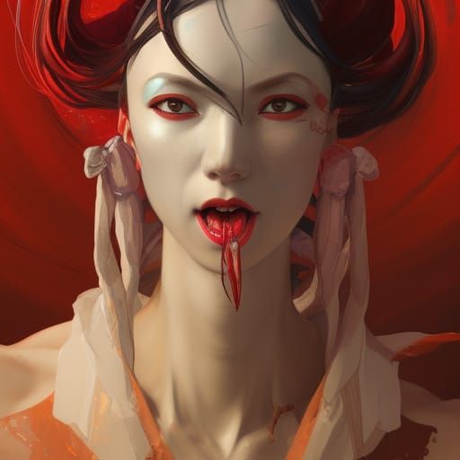 Demonic Rokurokubi Portrait in Hyperdetailed Style