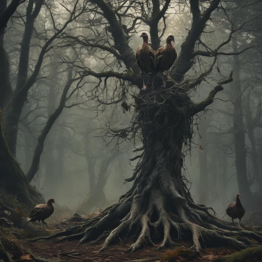 Mystical Three-Headed Creature in Dark Fantasy Style