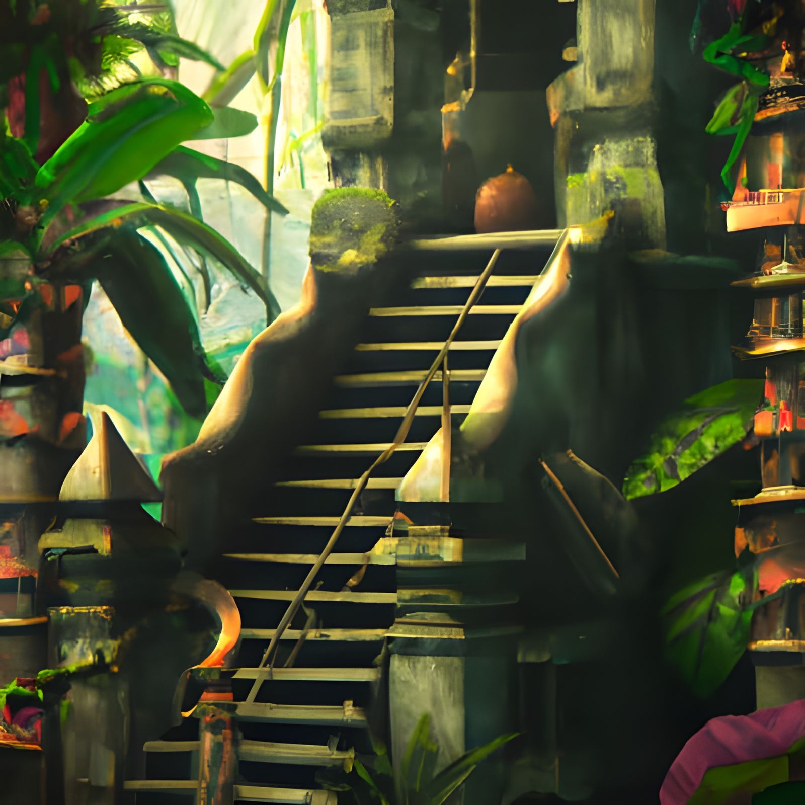 Jungle Temples Stairs: Detailed Matte Painting